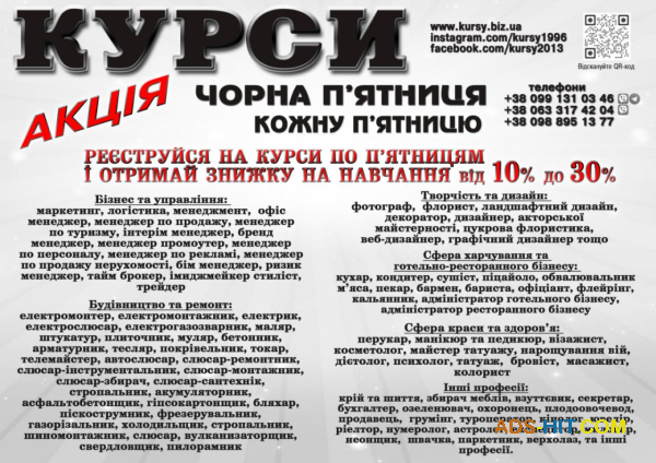 Курси кухаря, електрика, маляра, зварника, слюсаря