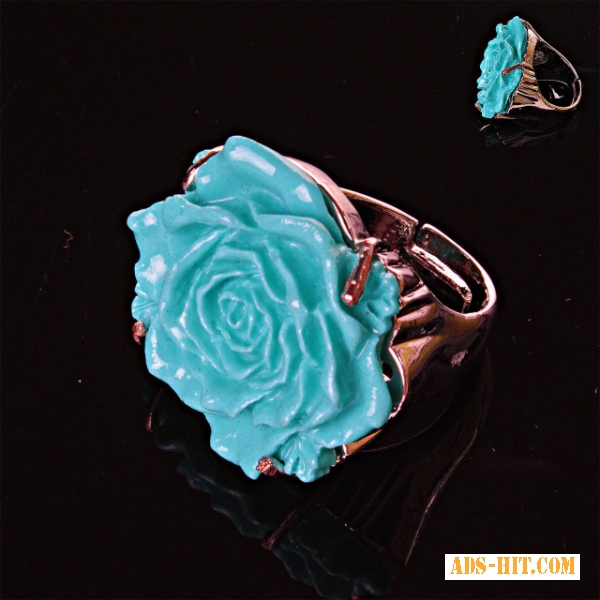 Перстень безразмерный Роза полимерная глина голубой