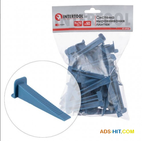 Система вирівнювання плитки, клин 9*70 мм / 50 шт INTERTOOL KT-4950