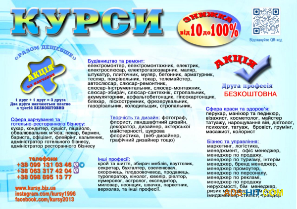 Курси кухаря, електрика, зварника, слюсаря, маляра